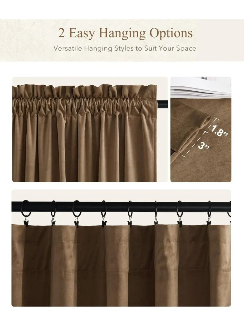 Luxurious Tan Brown Velvet Curtains 108